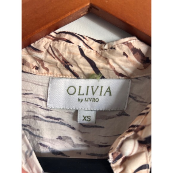Olivia by Livro Tiger Stripe Cotton Button Front Midi Dress Tan Black XS - Picture 4 of 8